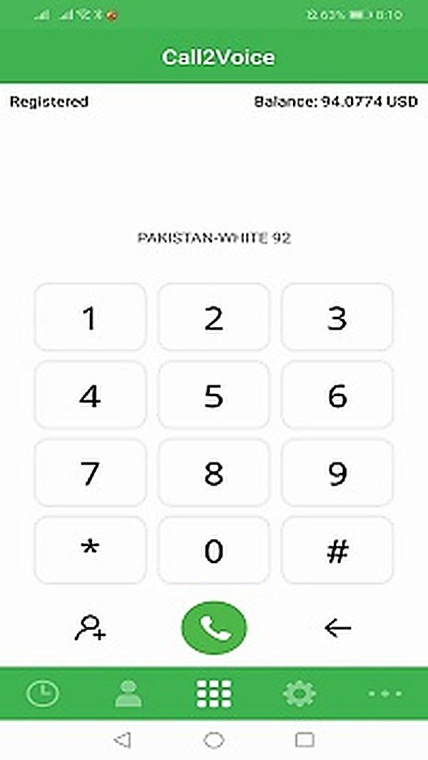 Call2Voice dialer screen